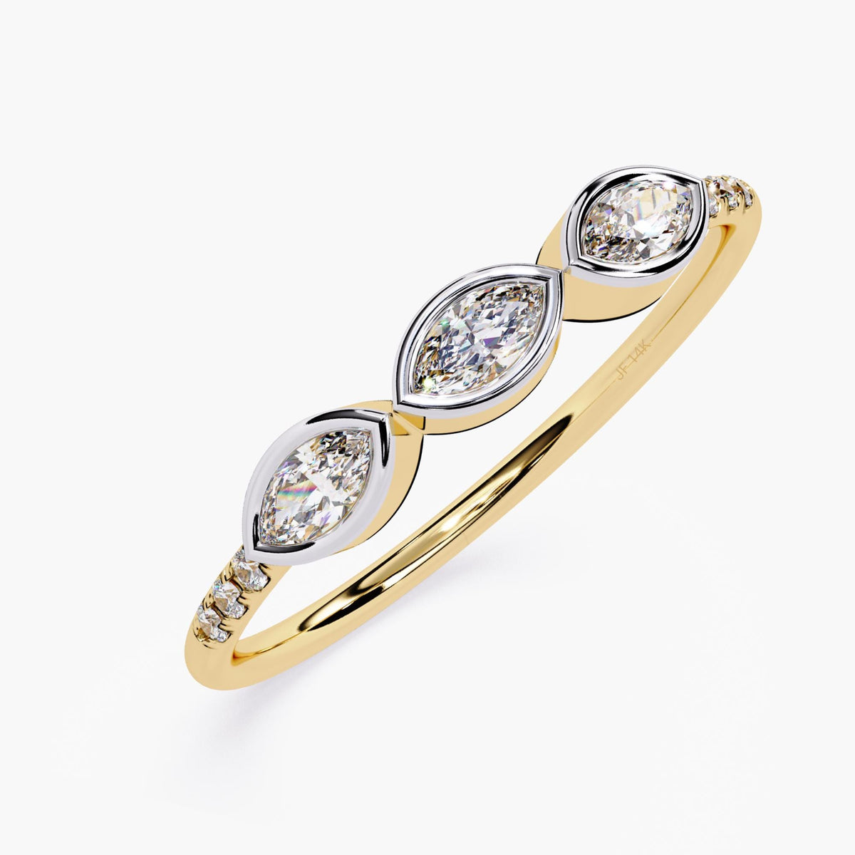 Marquise Wedding Ring, Round Cut Lab Grown Wedding Band, Minimalist Diamond Ring, 14K Solid Gold, Lab Grown Diamond Ring, 3 stone ring