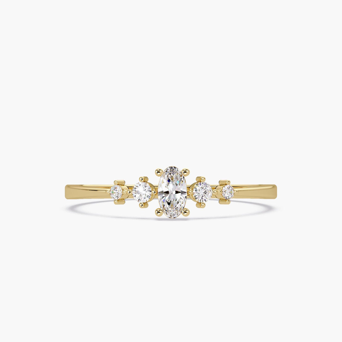 14K Gold 5 Stone Lab Diamond Ring, Oval and Round Diamond Ring, Oval Promise Ring, Dainty Stacking Ring, April Birthstone Gift for Her