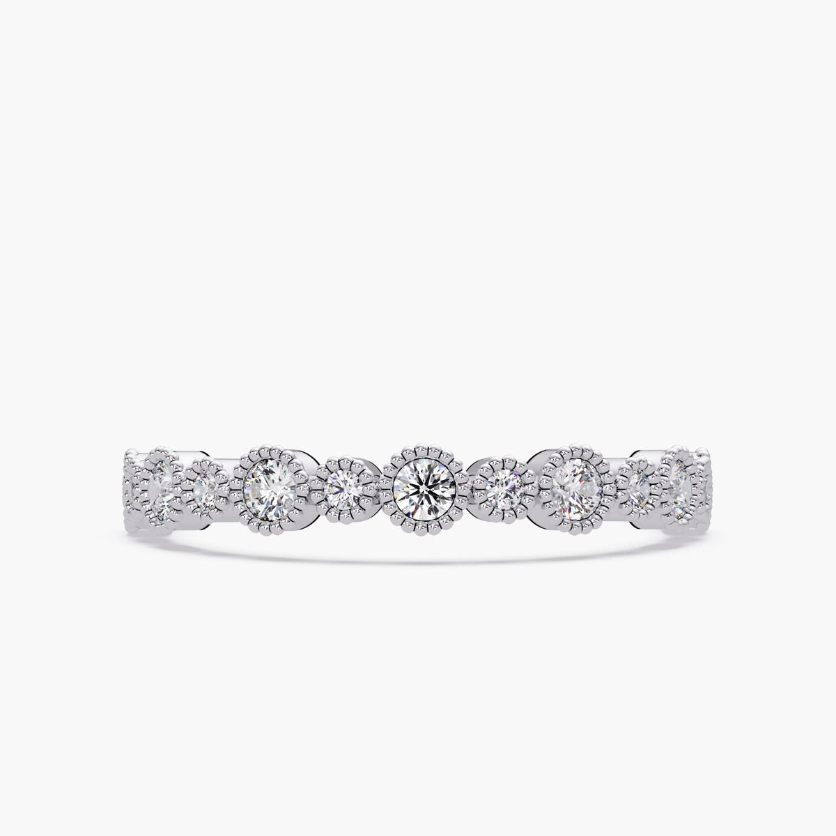 Milgrain Diamond Band in 14K Gold, 3.5mm Solid Gold Natural Diamond Ring, Vintage-Inspired Bezel Set Stackable Wedding Band, Gift for Her