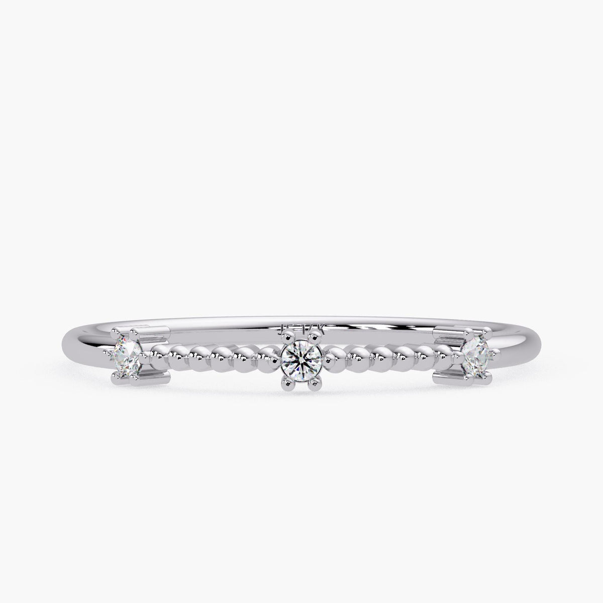 3 Small Diamond and Bead Ring in 14K Gold, Real Diamond Minimalist Stacking Band, Bridesmaids or 3rd Anniversary Gift