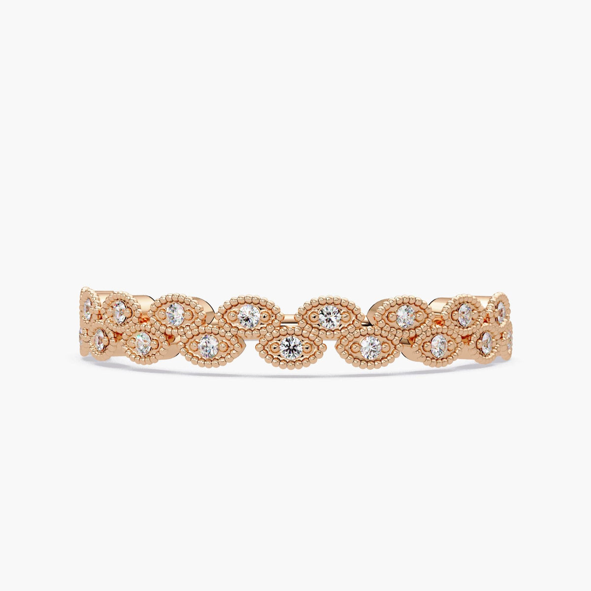 Marquise Eyelet Diamond Band in 14K Gold, Natural Diamond Milgrain Ring, Vintage-Inspired Wedding Band, Stacking Gift for Her