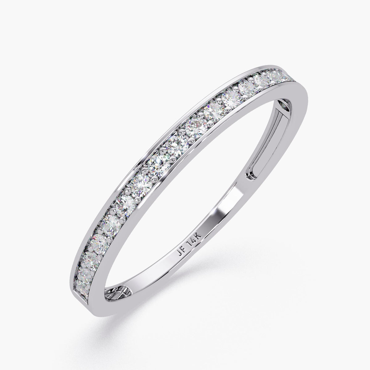 14K Gold Channel Set Diamond Wedding Band, 2mm Half Eternity Ring with 1.3mm Round Lab Grown Diamonds, Stackable Ring, Gift for Mom