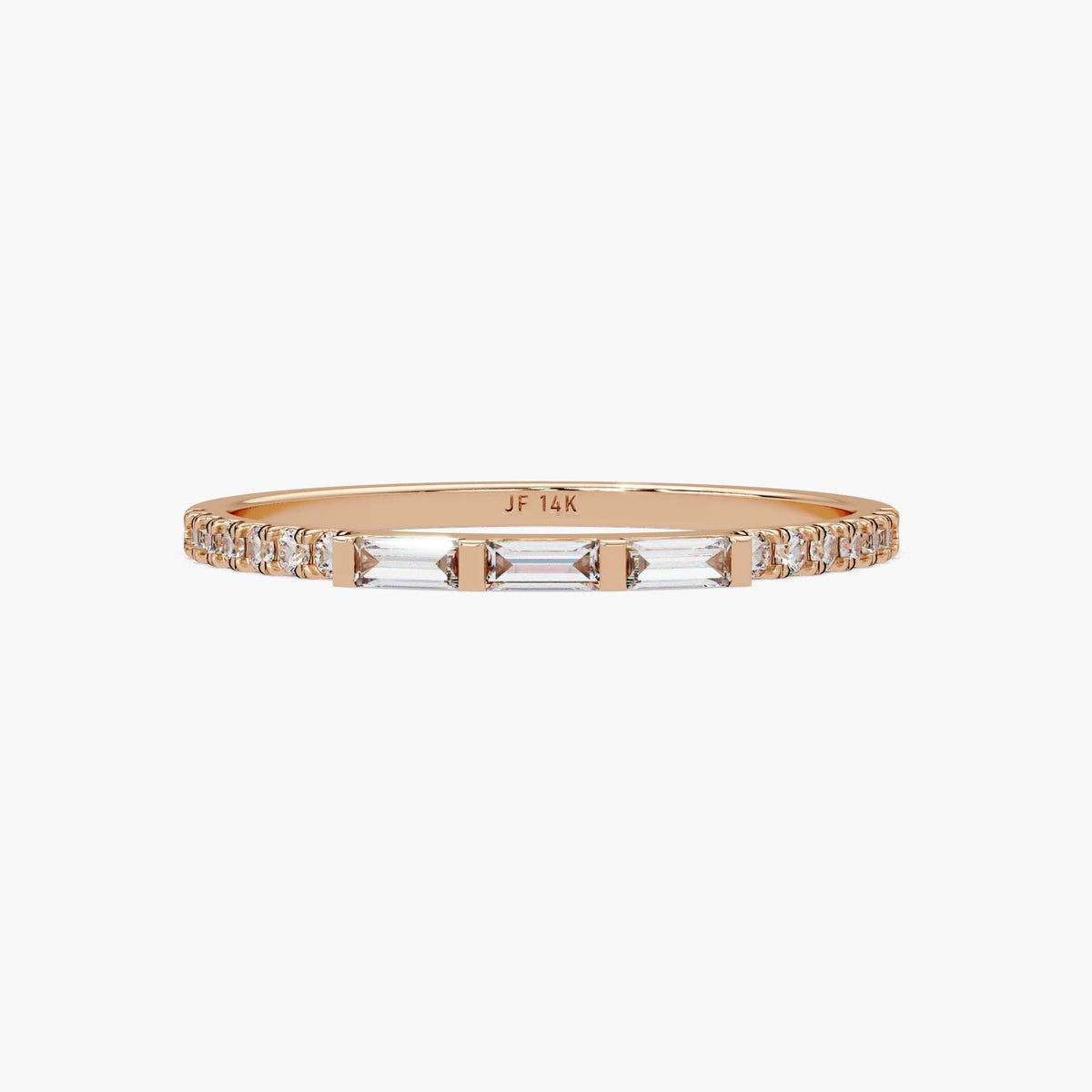 14K Gold Round & Baguette Diamond Ring | Dainty Half Eternity Wedding Band | Lab Grown Diamond Stacking Ring | Minimalist Bridal Jewelry