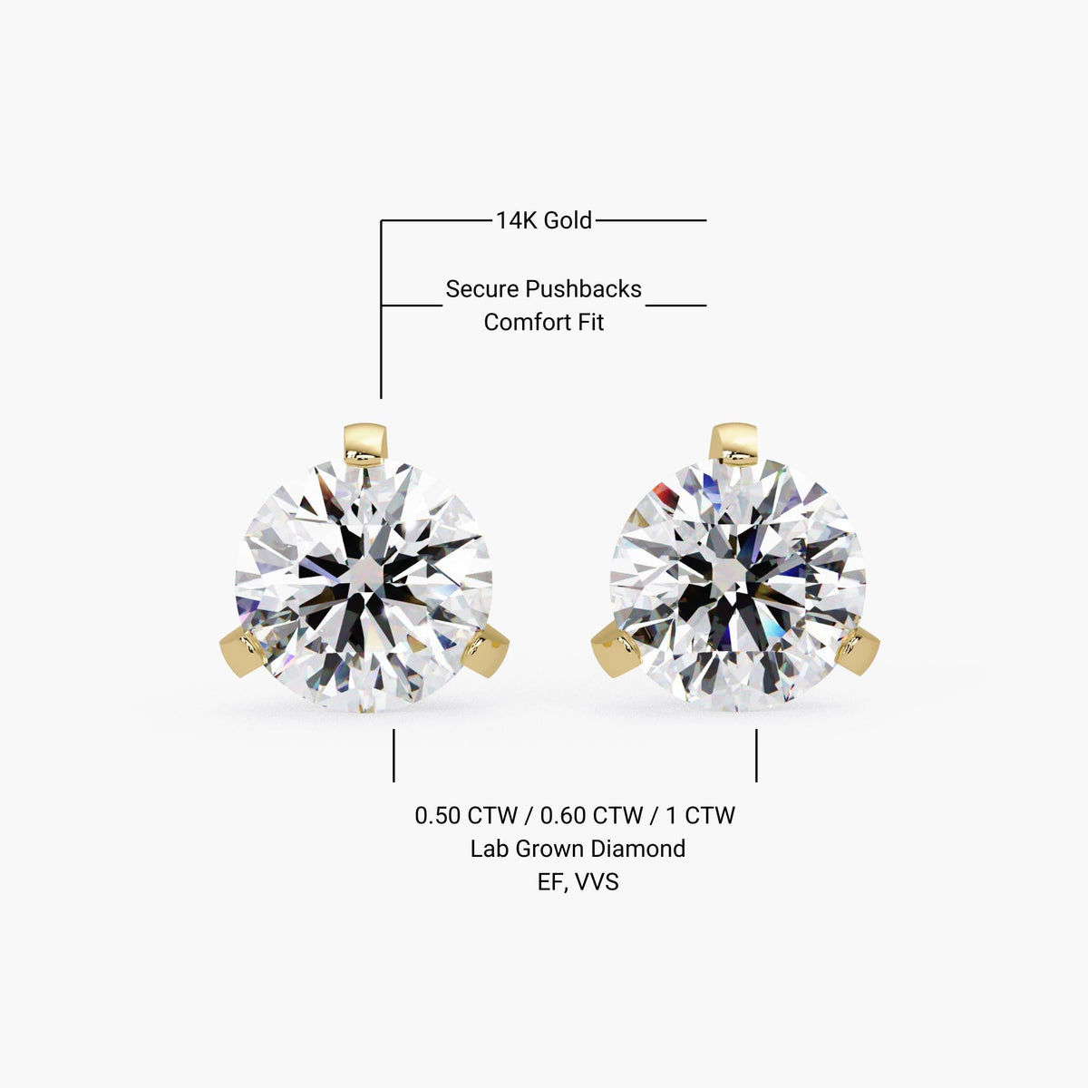 1 Ct Diamond Studs / 14k White Gold 1/2 Ct Lab Grown Diamond Earrings / Prong Setting Stud Earrings / Round Cut Diamond Earrings