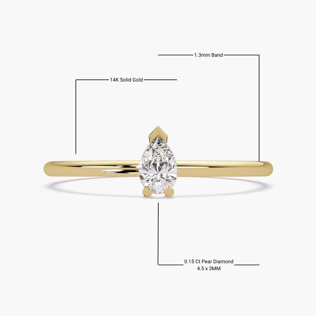 Pear Solitaire Diamond Ring in 14K Gold - 0.15 Ct Dainty Lab Grown Promise Ring - Thin Band Stacking Gift