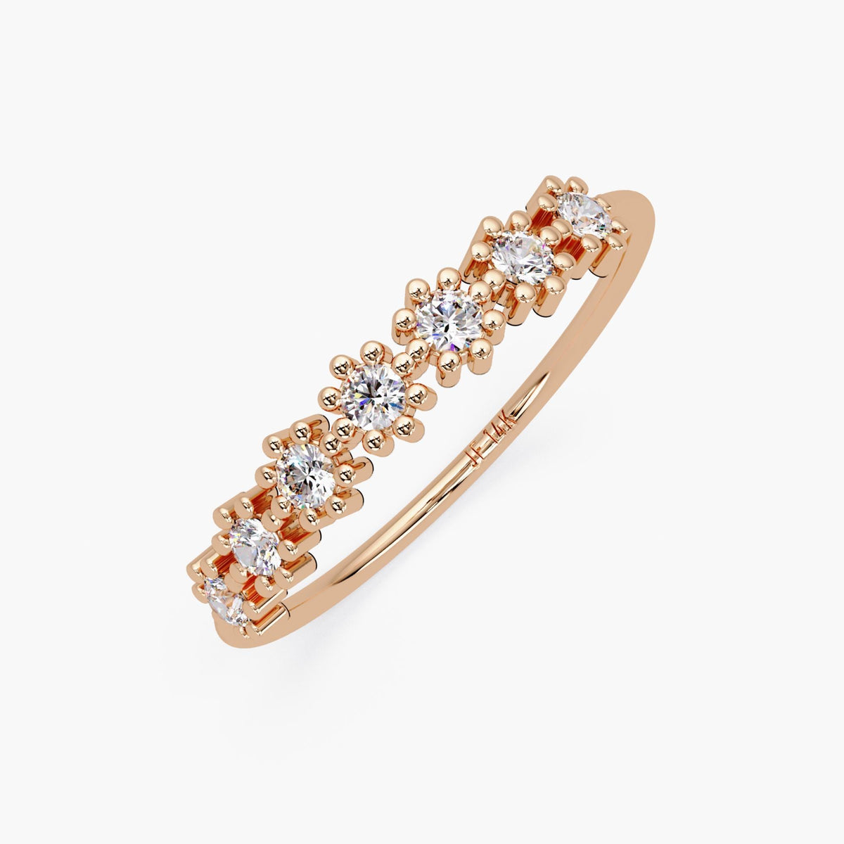 14k Gold Diamond Daisy Ring: Floral Stackable Ring