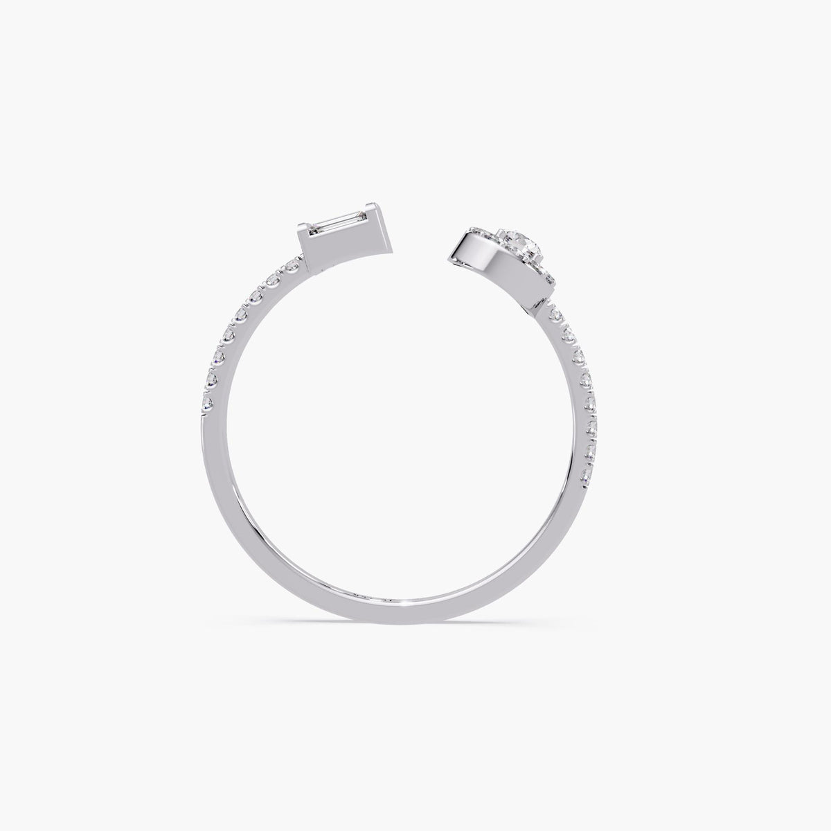 Dainty Open Diamond Ring, Toi et Moi Diamond Bypass Ring, Round Halo and Baguette Diamond Ring, Dainty Modern Ring, Jewelry Gift