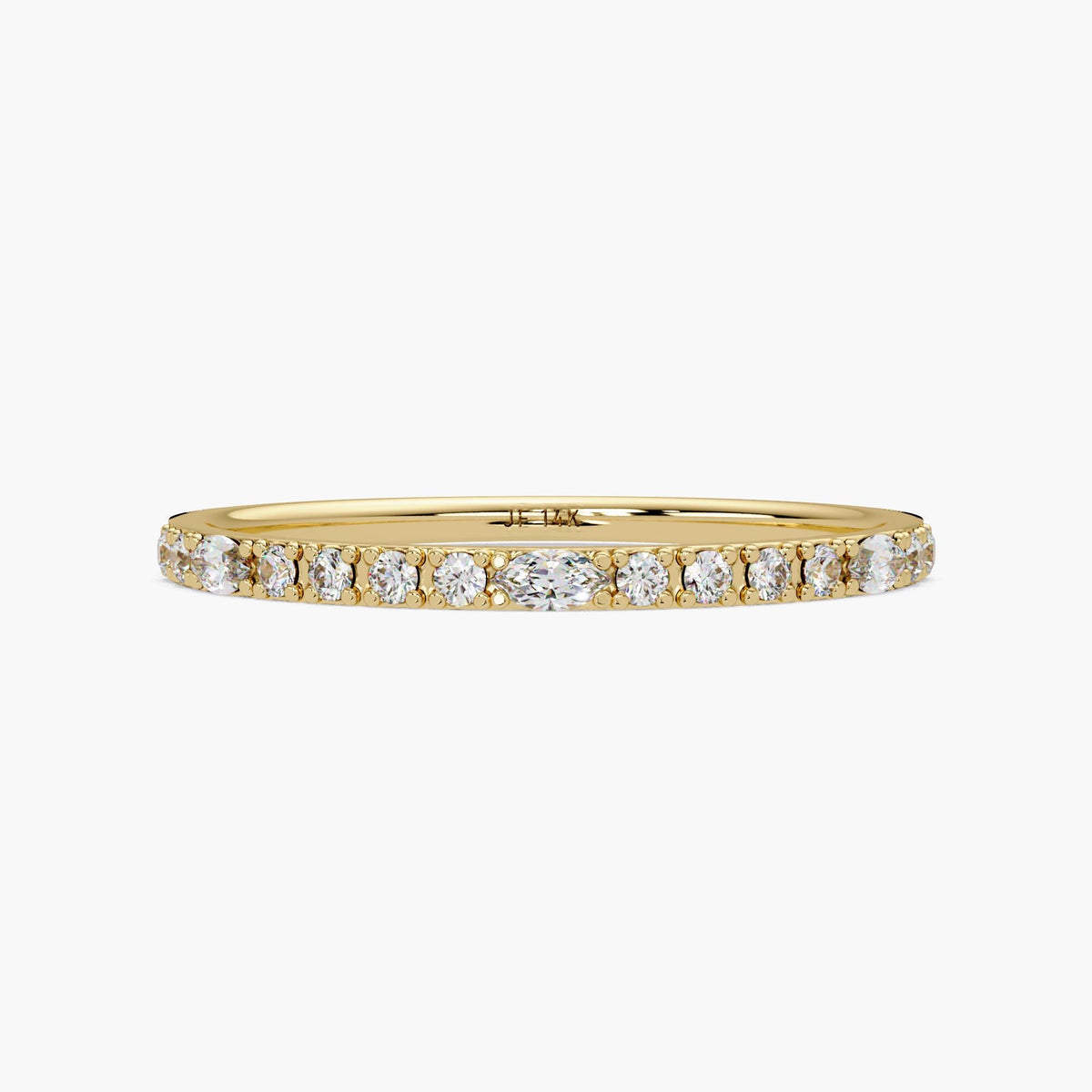 14K Gold Dainty Micro Pave Diamond Ring, 14K Gold Half Eternity Band, 1.3mm Stackable Wedding Ring, Minimalist Gift for Her