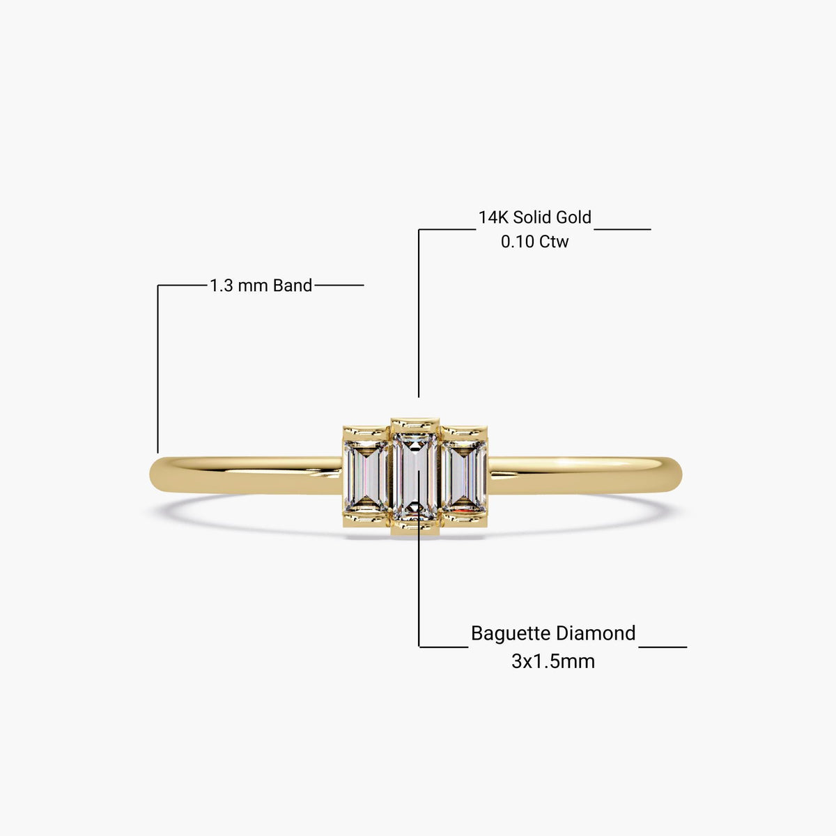 Baguette Diamond Ring, 3 Stone Diamond Ring in 14k Solid Gold, Dainty Baguette Channel Set Ring, Minimalist Ring for Her, Geometric Ring