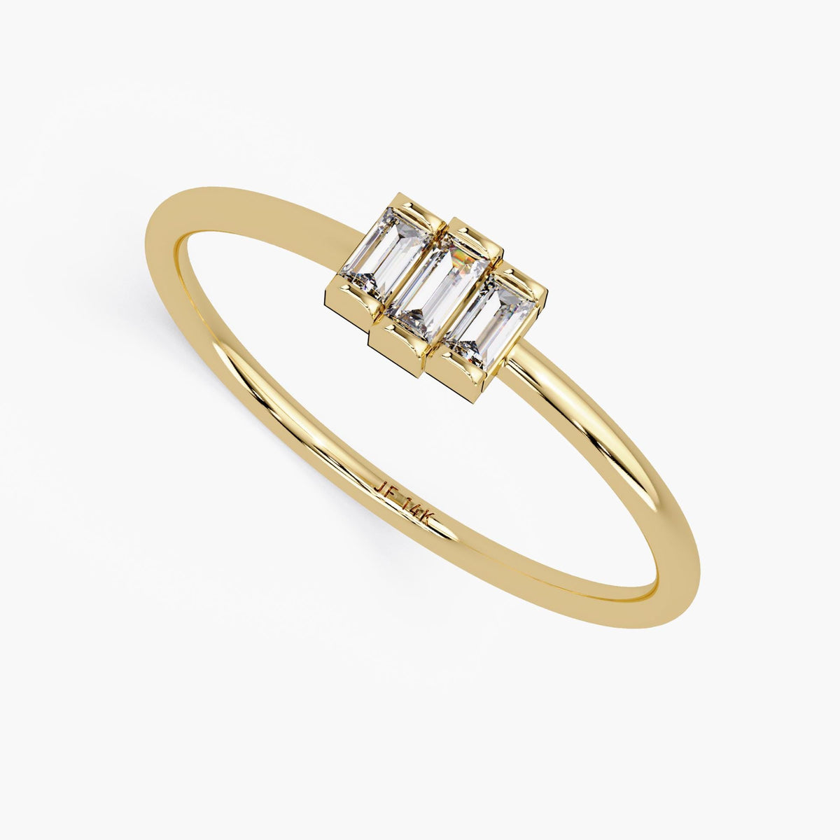 Baguette Diamond Ring, 3 Stone Diamond Ring in 14k Solid Gold, Dainty Baguette Channel Set Ring, Minimalist Ring for Her, Geometric Ring
