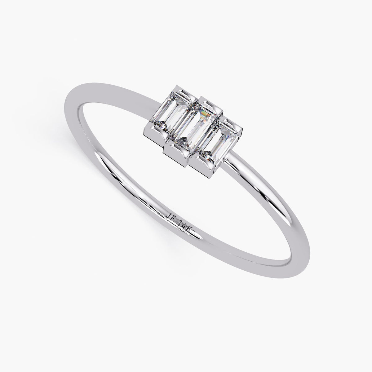 Baguette Diamond Ring, 3 Stone Diamond Ring in 14k Solid Gold, Dainty Baguette Channel Set Ring, Minimalist Ring for Her, Geometric Ring