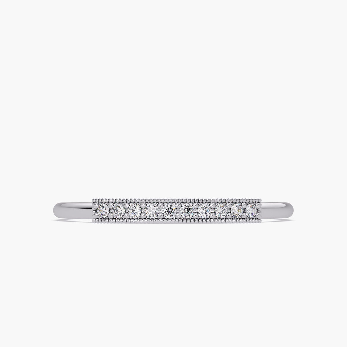 Round Diamond Wedding Band | 14K Gold Stackable Milgrain Ring | Dainty Half Eternity Band | Vintage Inspired Diamond Ring for Women