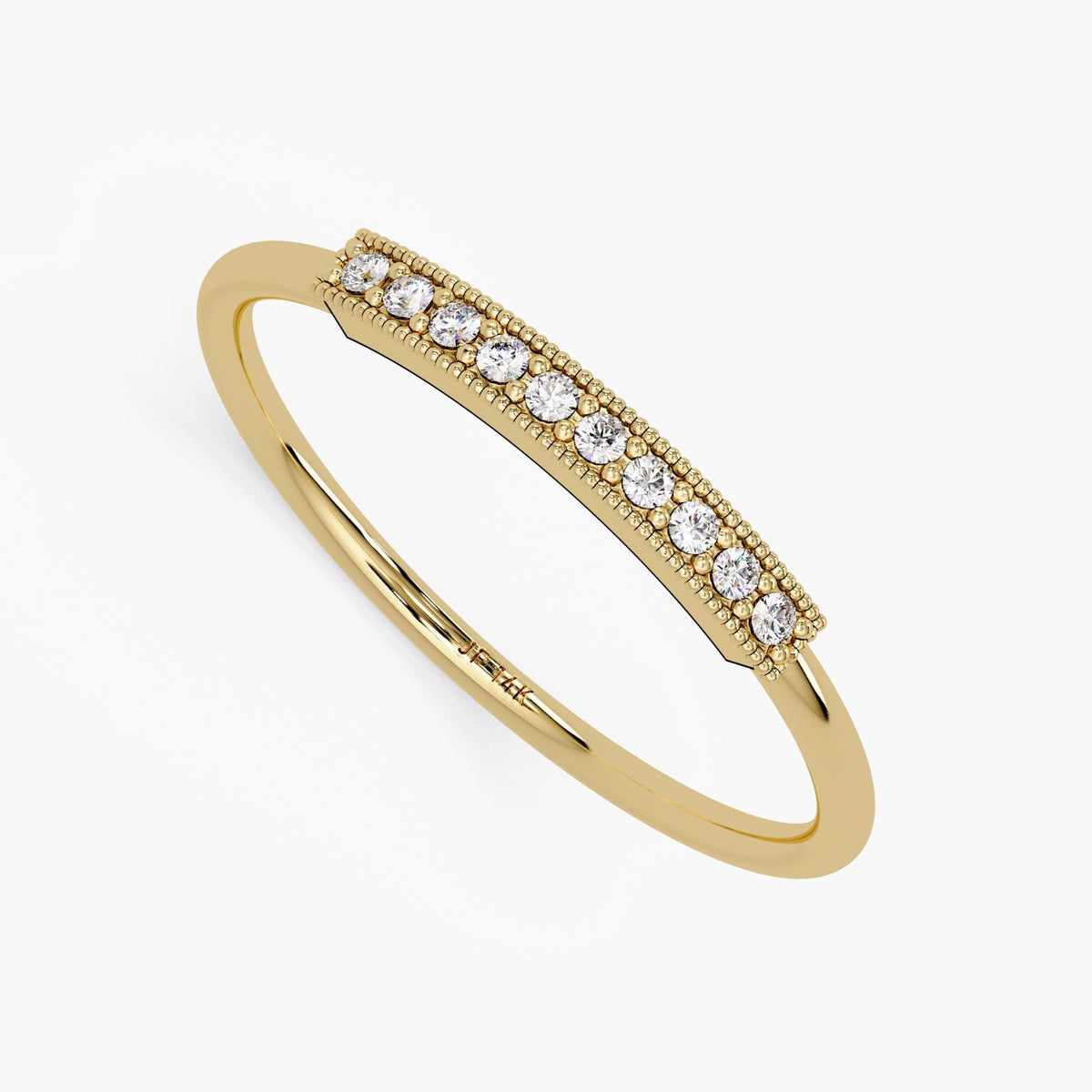 Round Diamond Wedding Band | 14K Gold Stackable Milgrain Ring | Dainty Half Eternity Band | Vintage Inspired Diamond Ring for Women