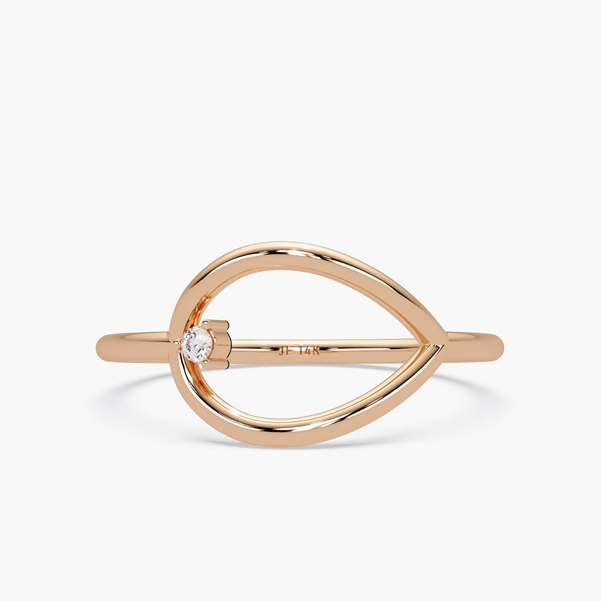 14K Gold Round Natural Diamond Open Teardrop Ring