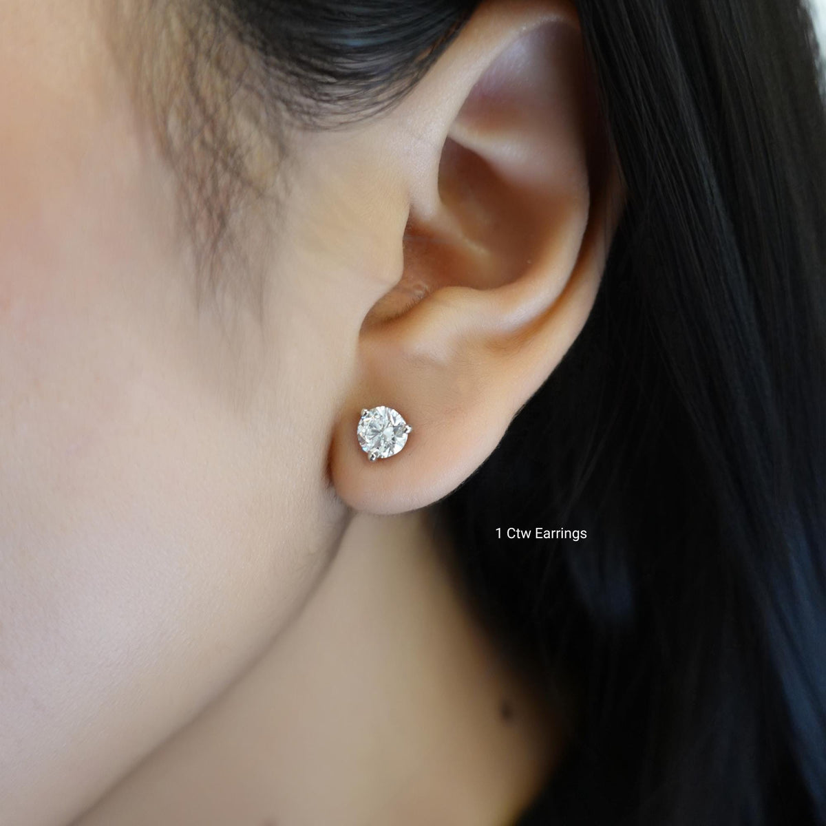 14k Gold Lab Grown Diamond Studs: 0.50 - 1 Ct Round Cut Prong Earrings