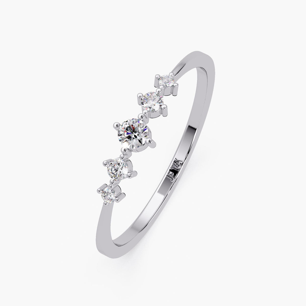 5-Stone White Gold Diamond Band with Tapered Design.