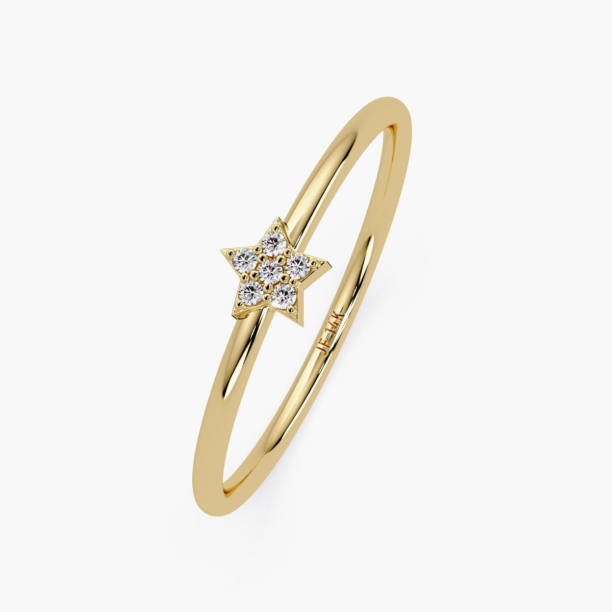 Diamond Star Ring in 14K Gold, Dainty Real Diamond Star Band, Celestial Stacking Ring, Gift for Mom, Gift for Friend