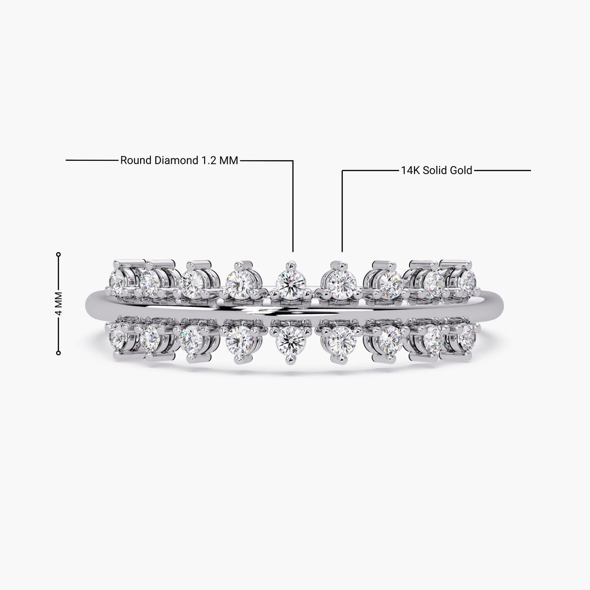 Floating Crown Diamond Ring in 14K Gold, Double Row Geometric Band, Real Diamond Statement Ring, Gift for Her