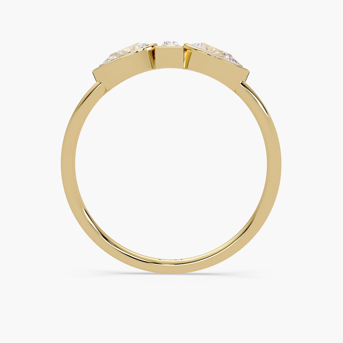 Pear and Baguette Diamond Ring in 14K Gold, Bezel Set Three Stone Ring, Horizontal Pear Diamond, 1st Anniversary Gift for Her