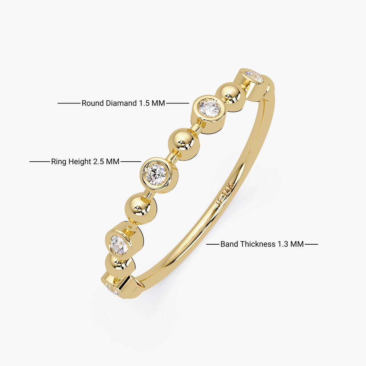 Bubble Bezel Diamond Band in 14K Gold, 2.5mm Solid Gold Natural Diamond Ring, Dainty Stacking Wedding Band Unique Fine Jewelry Gift for Wife