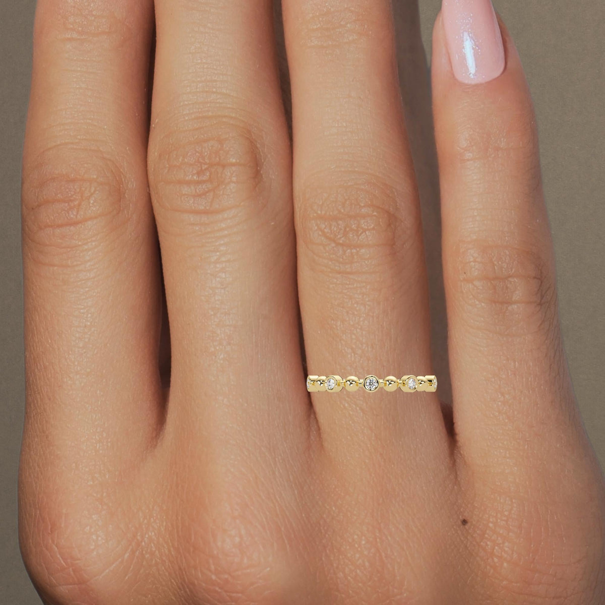 Bubble Bezel Diamond Band in 14K Gold, 2.5mm Solid Gold Natural Diamond Ring, Dainty Stacking Wedding Band Unique Fine Jewelry Gift for Wife