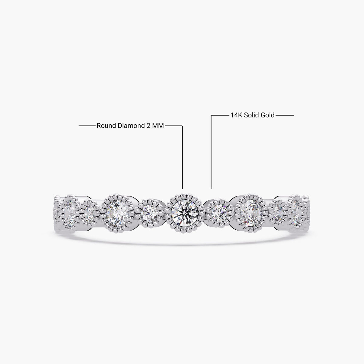 Milgrain Diamond Band in 14K Gold, 3.5mm Solid Gold Natural Diamond Ring, Vintage-Inspired Bezel Set Stackable Wedding Band, Gift for Her