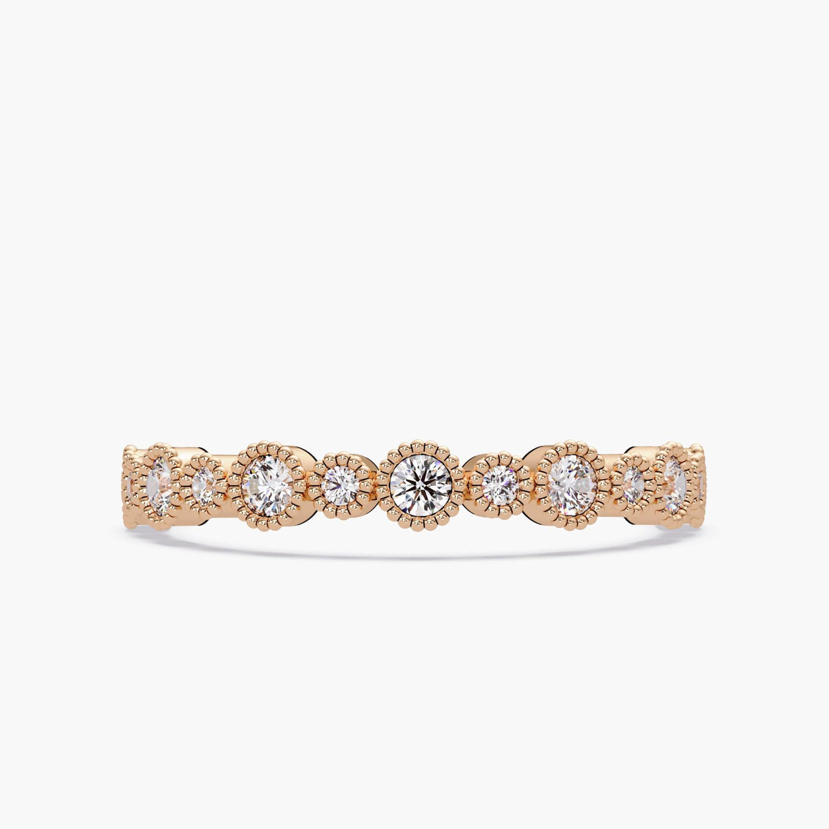 Milgrain Diamond Band in 14K Gold, 3.5mm Solid Gold Natural Diamond Ring, Vintage-Inspired Bezel Set Stackable Wedding Band, Gift for Her