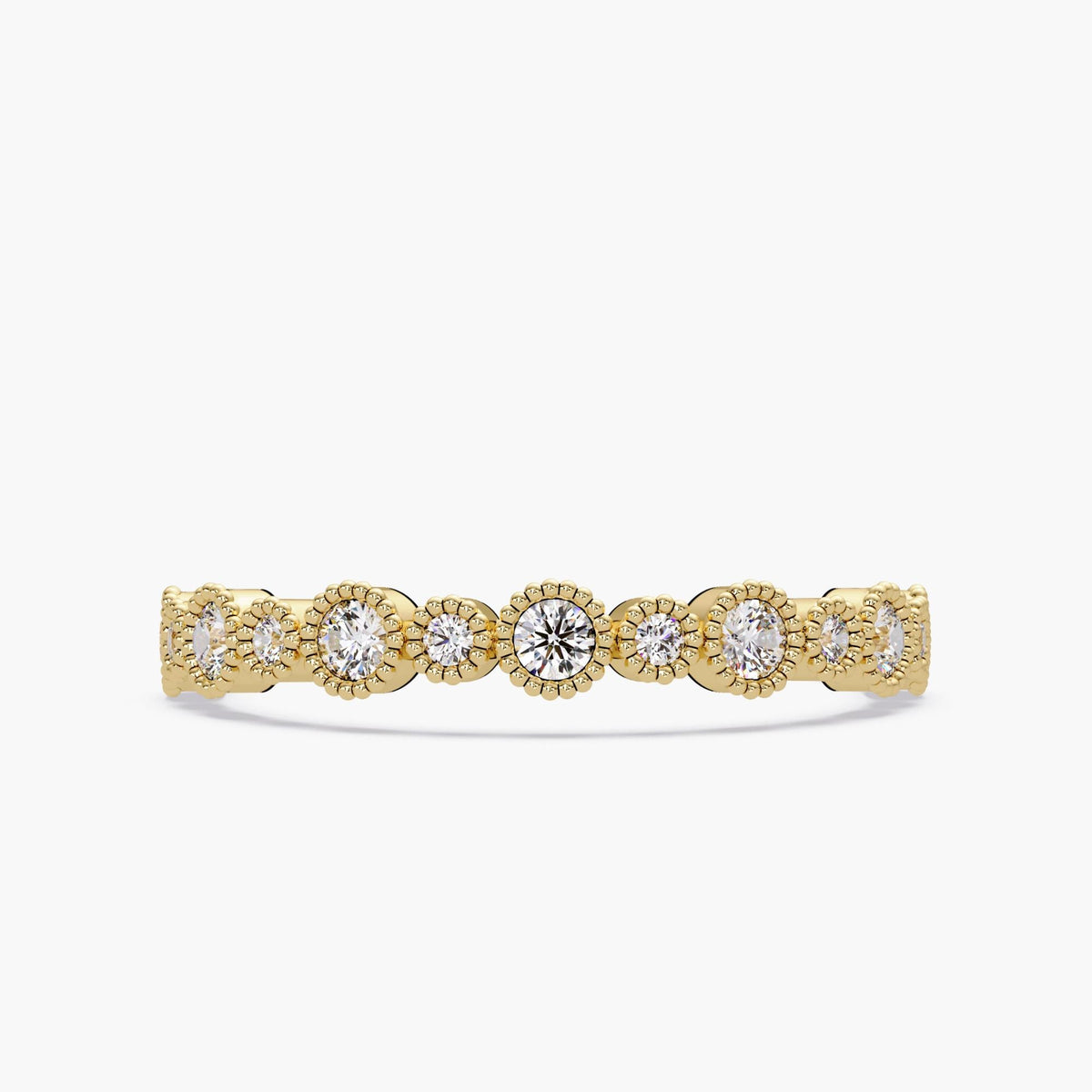 Milgrain Diamond Band in 14K Gold, 3.5mm Solid Gold Natural Diamond Ring, Vintage-Inspired Bezel Set Stackable Wedding Band, Gift for Her