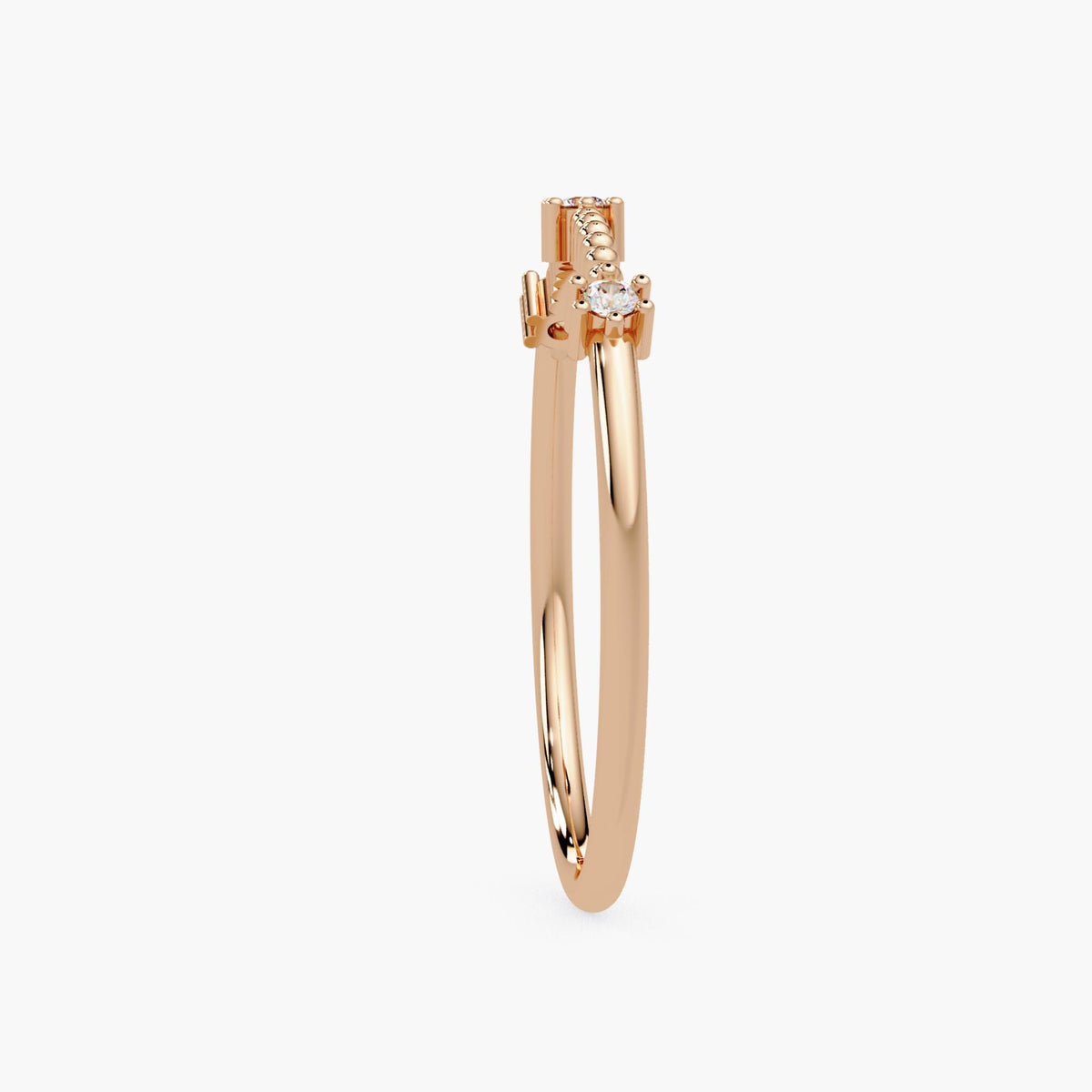 3 Small Diamond and Bead Ring in 14K Gold, Real Diamond Minimalist Stacking Band, Bridesmaids or 3rd Anniversary Gift
