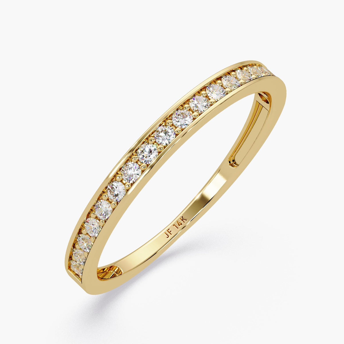 14K Gold Channel Set Diamond Wedding Band, 2mm Half Eternity Ring with 1.3mm Round Lab Grown Diamonds, Stackable Ring, Gift for Mom