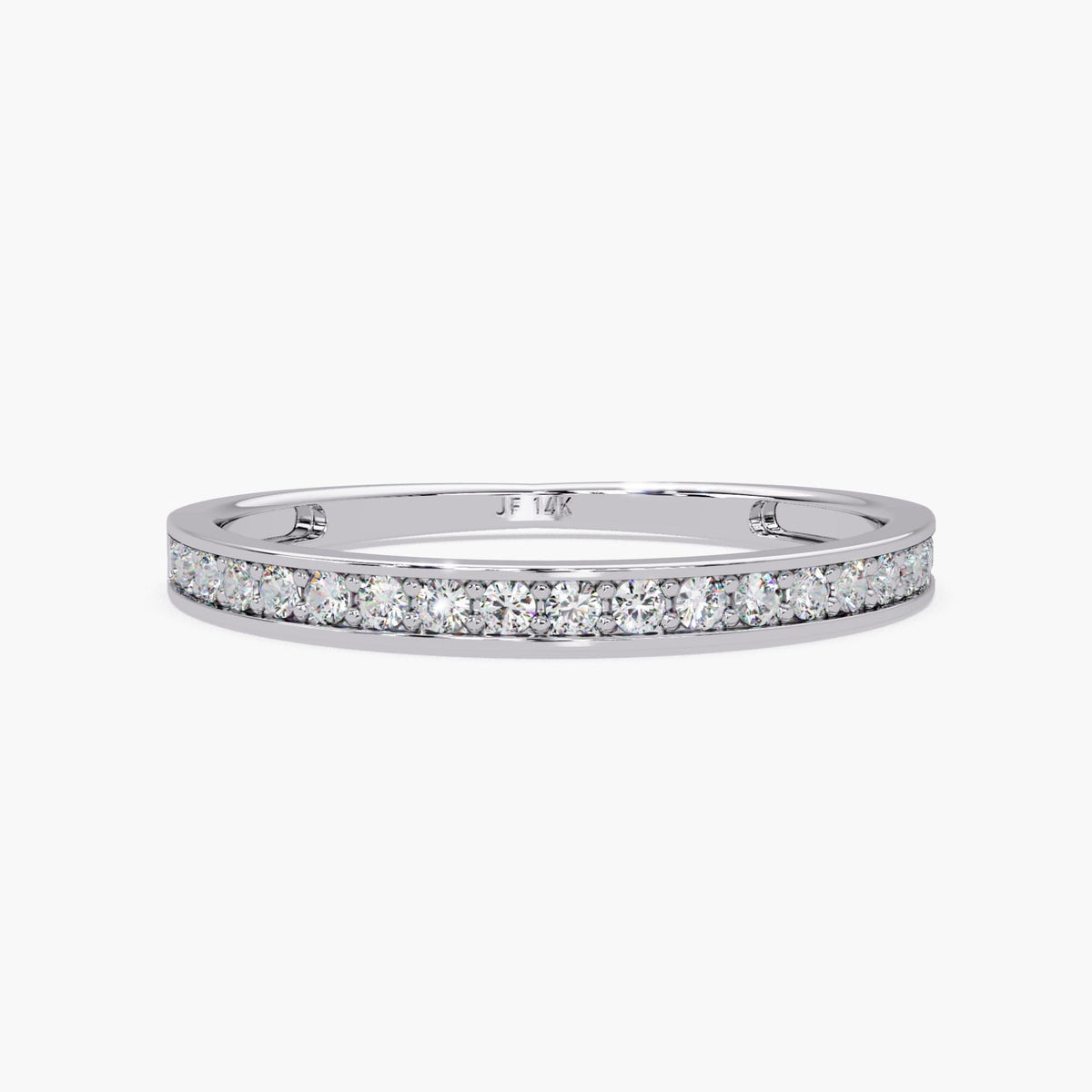 14K Gold Channel Set Diamond Wedding Band, 2mm Half Eternity Ring with 1.3mm Round Lab Grown Diamonds, Stackable Ring, Gift for Mom