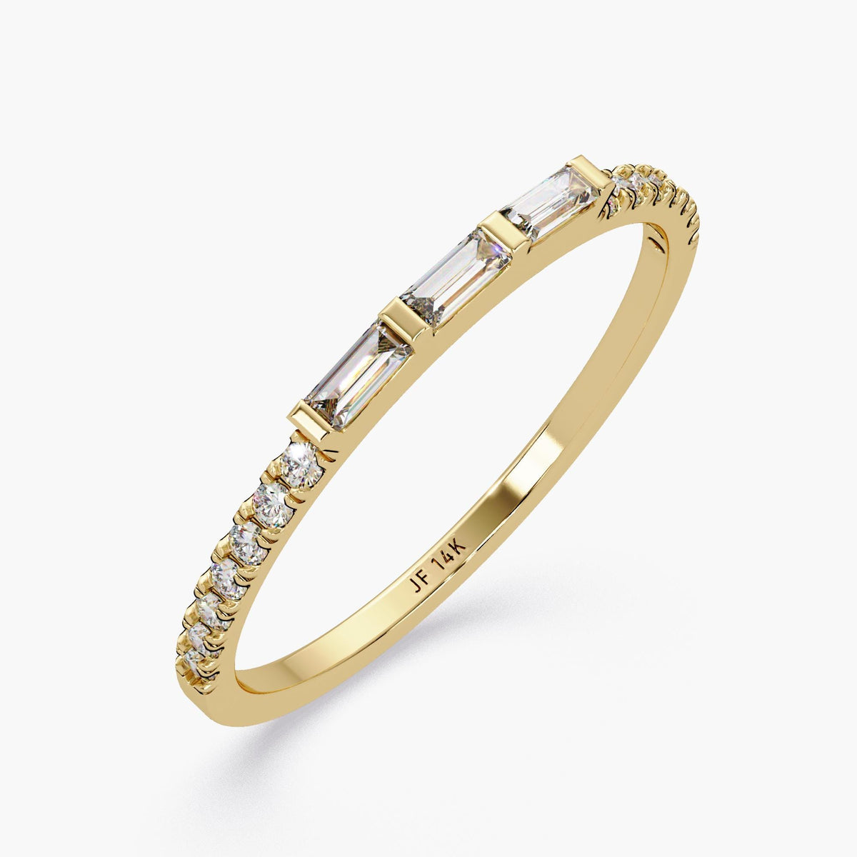 14K Gold Round & Baguette Diamond Ring | Dainty Half Eternity Wedding Band | Lab Grown Diamond Stacking Ring | Minimalist Bridal Jewelry