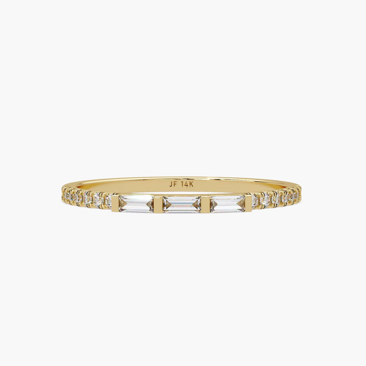 14K Gold Round & Baguette Diamond Ring | Dainty Half Eternity Wedding Band | Lab Grown Diamond Stacking Ring | Minimalist Bridal Jewelry