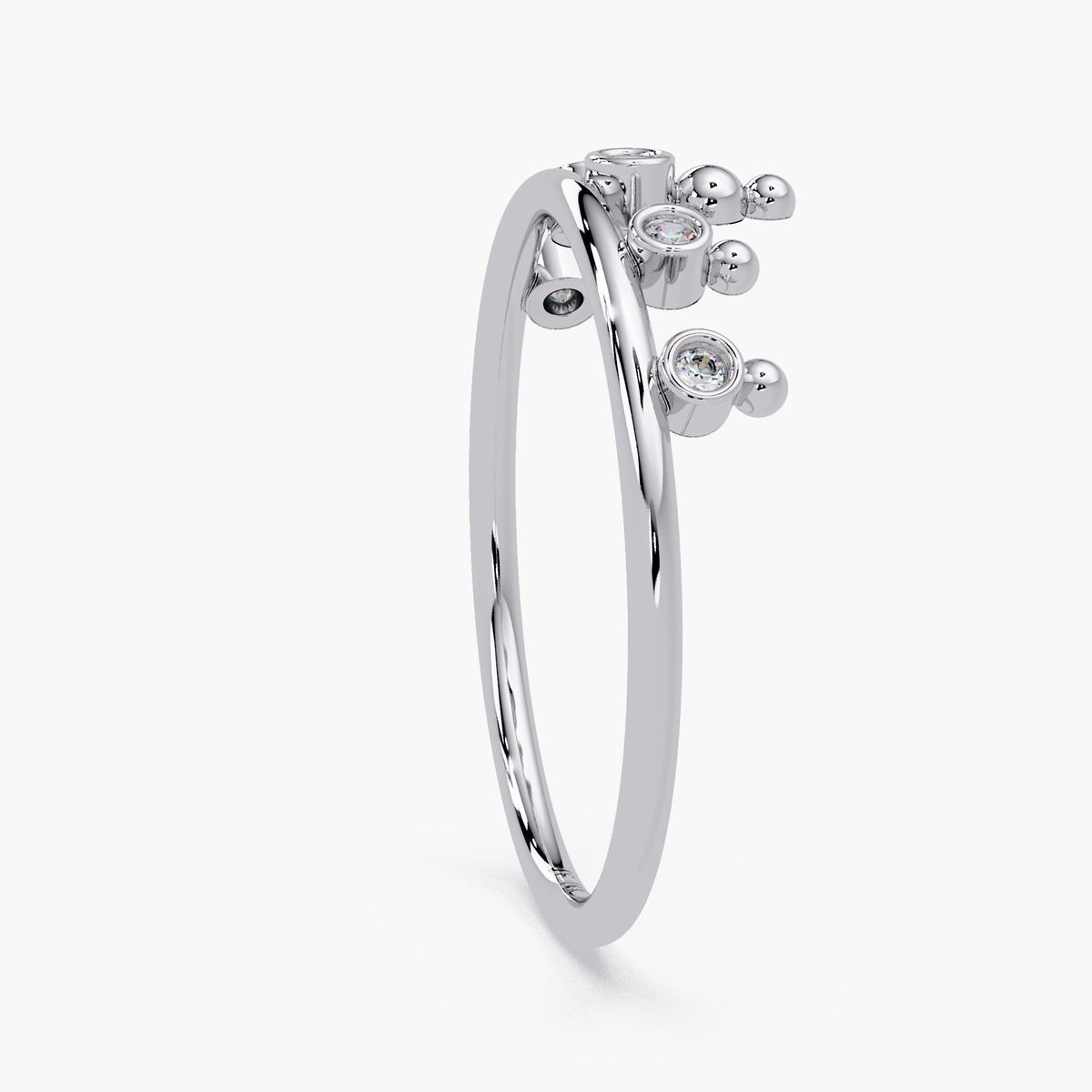 14K Gold Crown Diamond Ring, Bezel Tiara Band with Round Real Diamonds, Dainty Minimalist Stacking Ring Gift for Her
