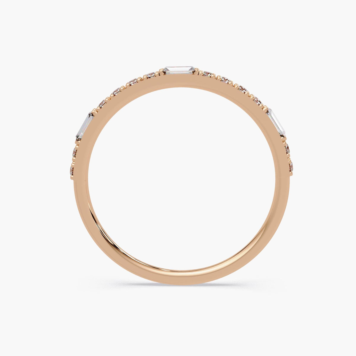 14K Gold Baguette and Round Diamond Ring, Thin 1.3mm Lab Grown Stackable Band, Dainty Wedding or Promise Ring
