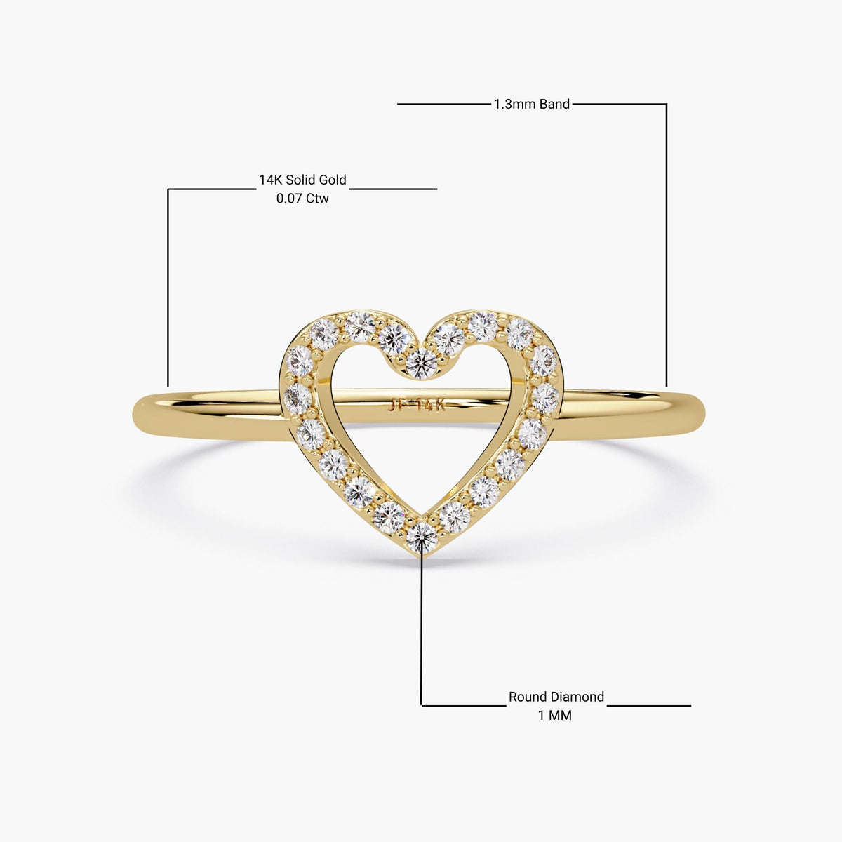 Natural Diamond Open Heart Ring, 14K Solid Gold Dainty Jewelry, Small Heart Diamond Ring, Gift for Girlfriend or Wife Yellow Rose White Gold