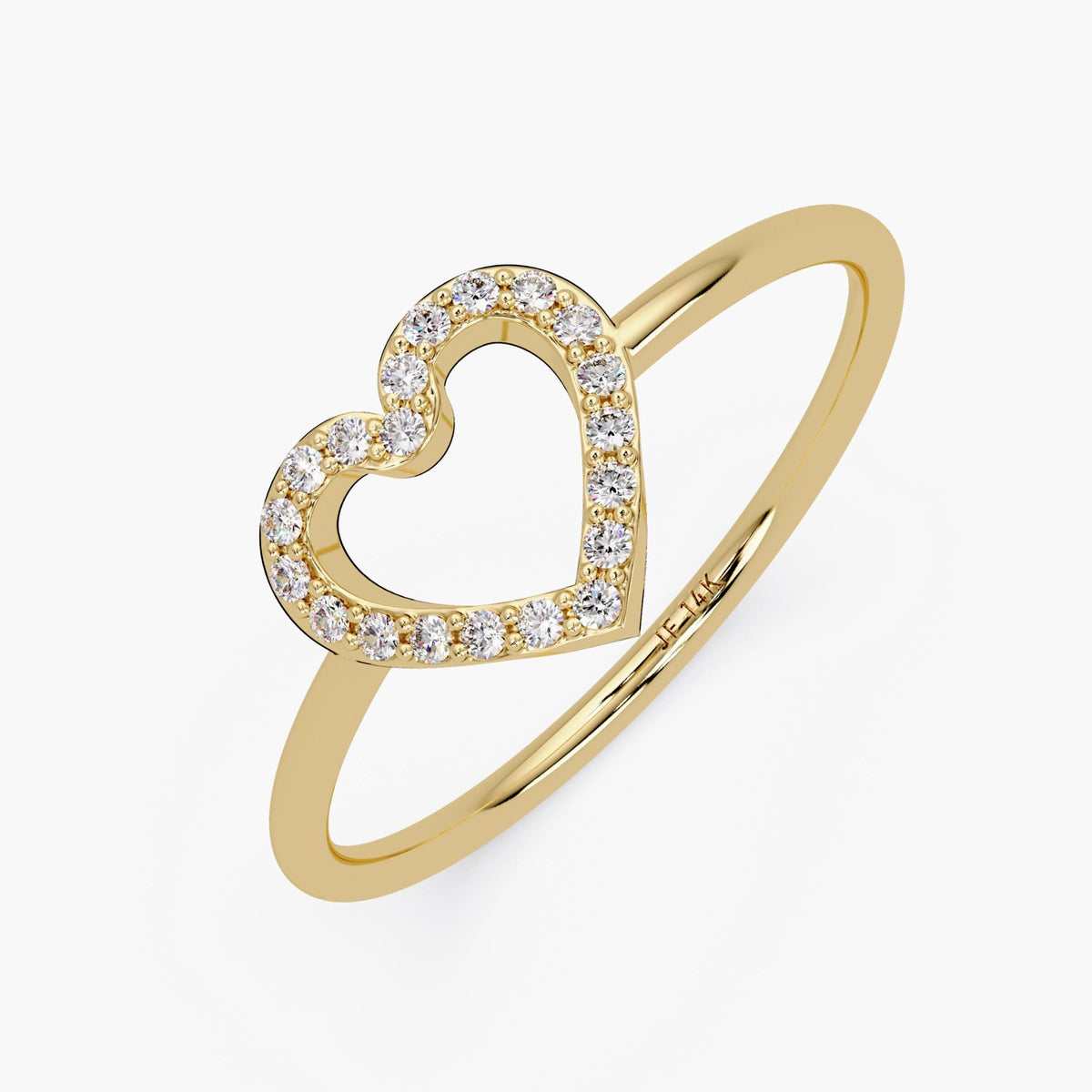 Natural Diamond Open Heart Ring, 14K Solid Gold Dainty Jewelry, Small Heart Diamond Ring, Gift for Girlfriend or Wife Yellow Rose White Gold
