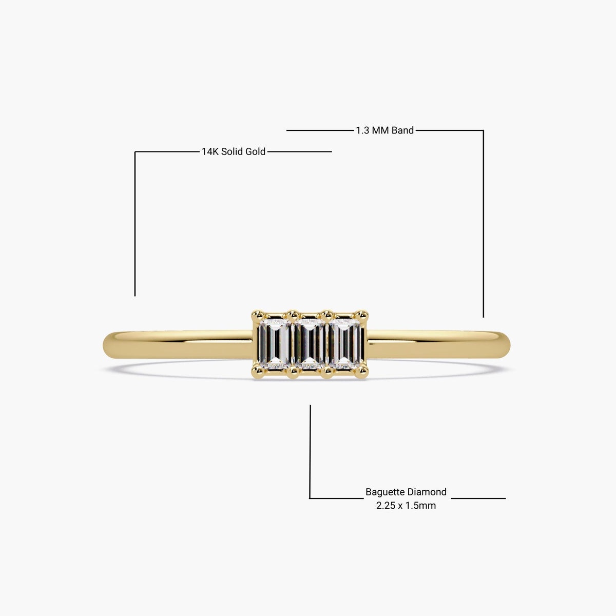 Diamond Information for Baguette Diamond Bar Ring in 14K Gold, Minimalist Stackable Ring, Modern Baguette Ring, Dainty Everyday Diamond Band