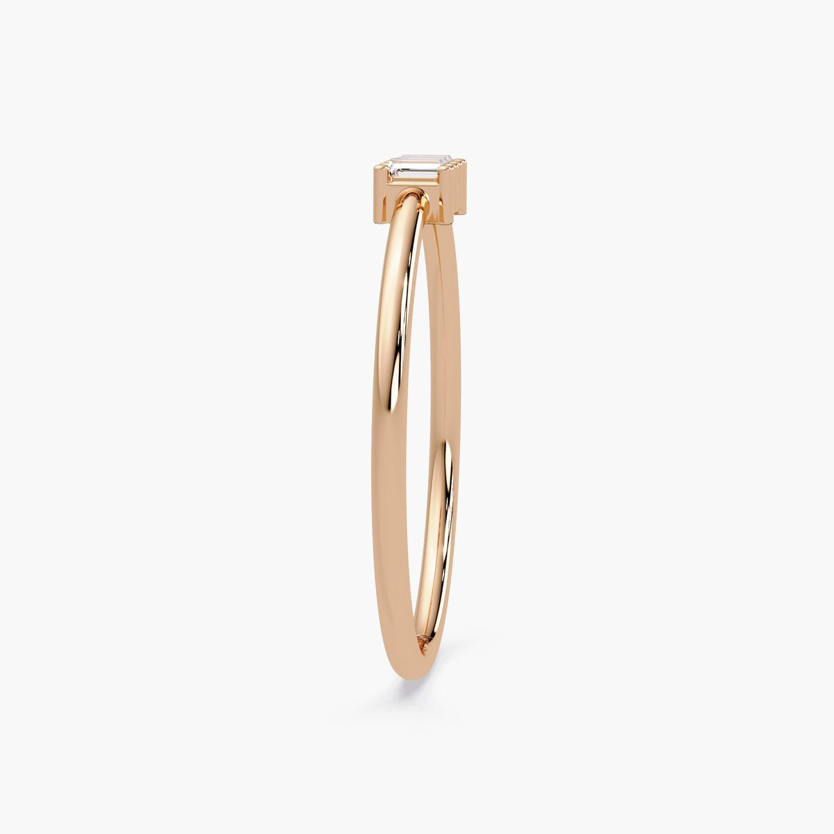 rose gold angled view of Baguette Diamond Bar Ring in 14K Gold, Minimalist Stackable Ring, Modern Baguette Ring, Dainty Everyday Diamond Band