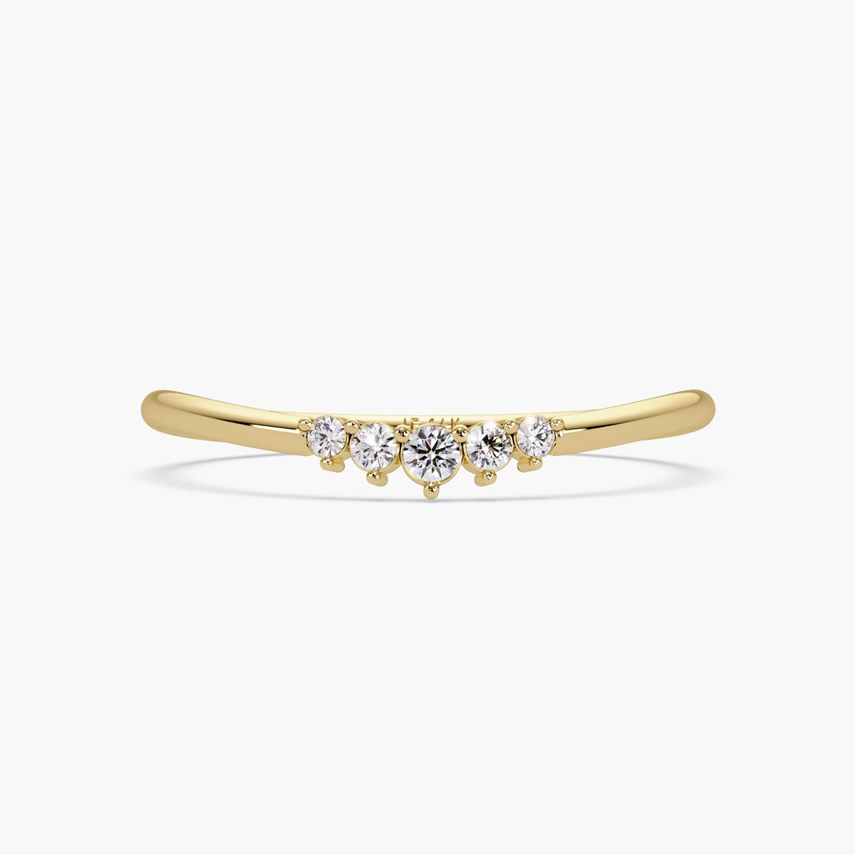 14k yellow gold curved band with five diamonds set in a gentle arc.