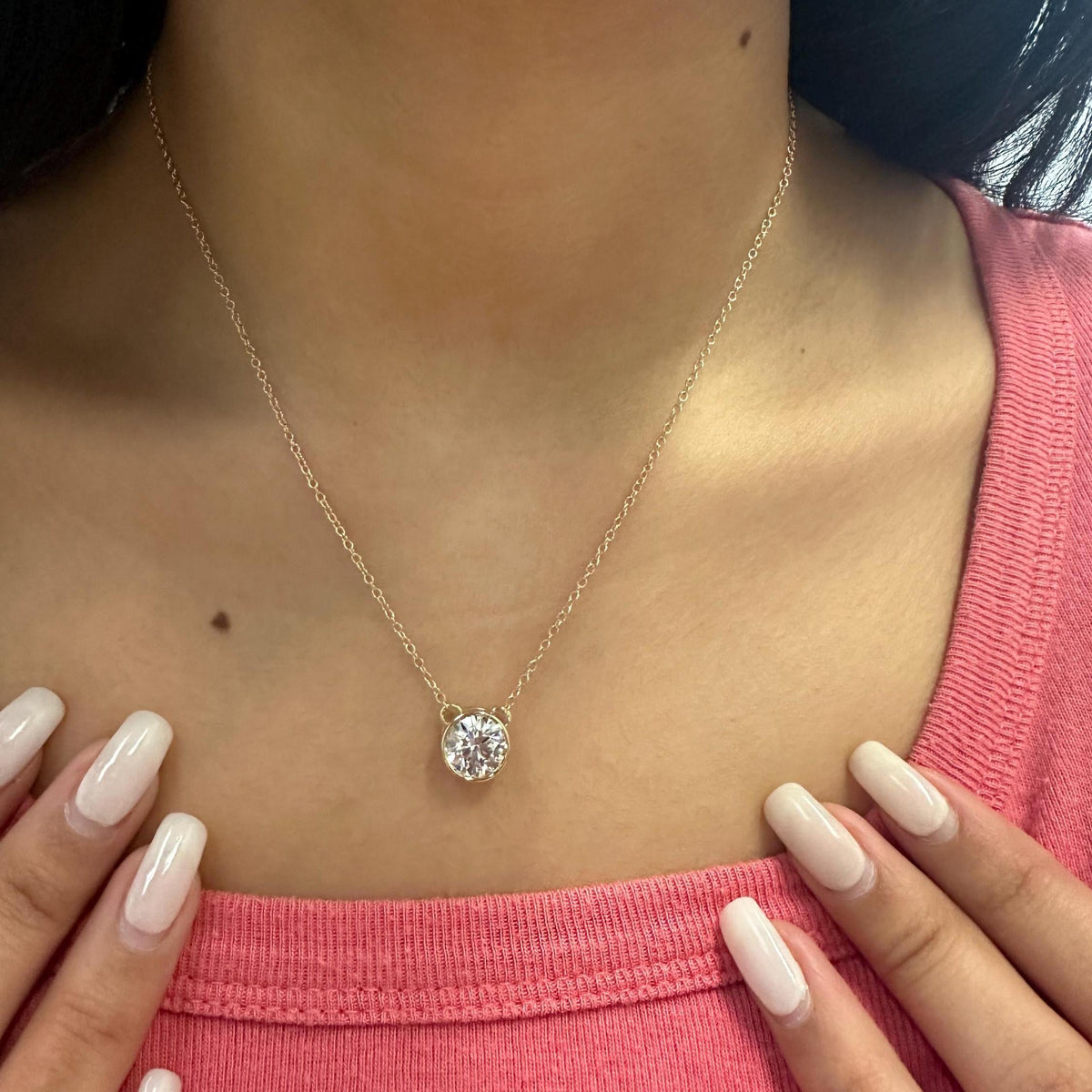14K Gold Round Lab Grown Diamond Solitaire Pendant Necklace, 0.50 CT - 2 CT, 16-18 Inch