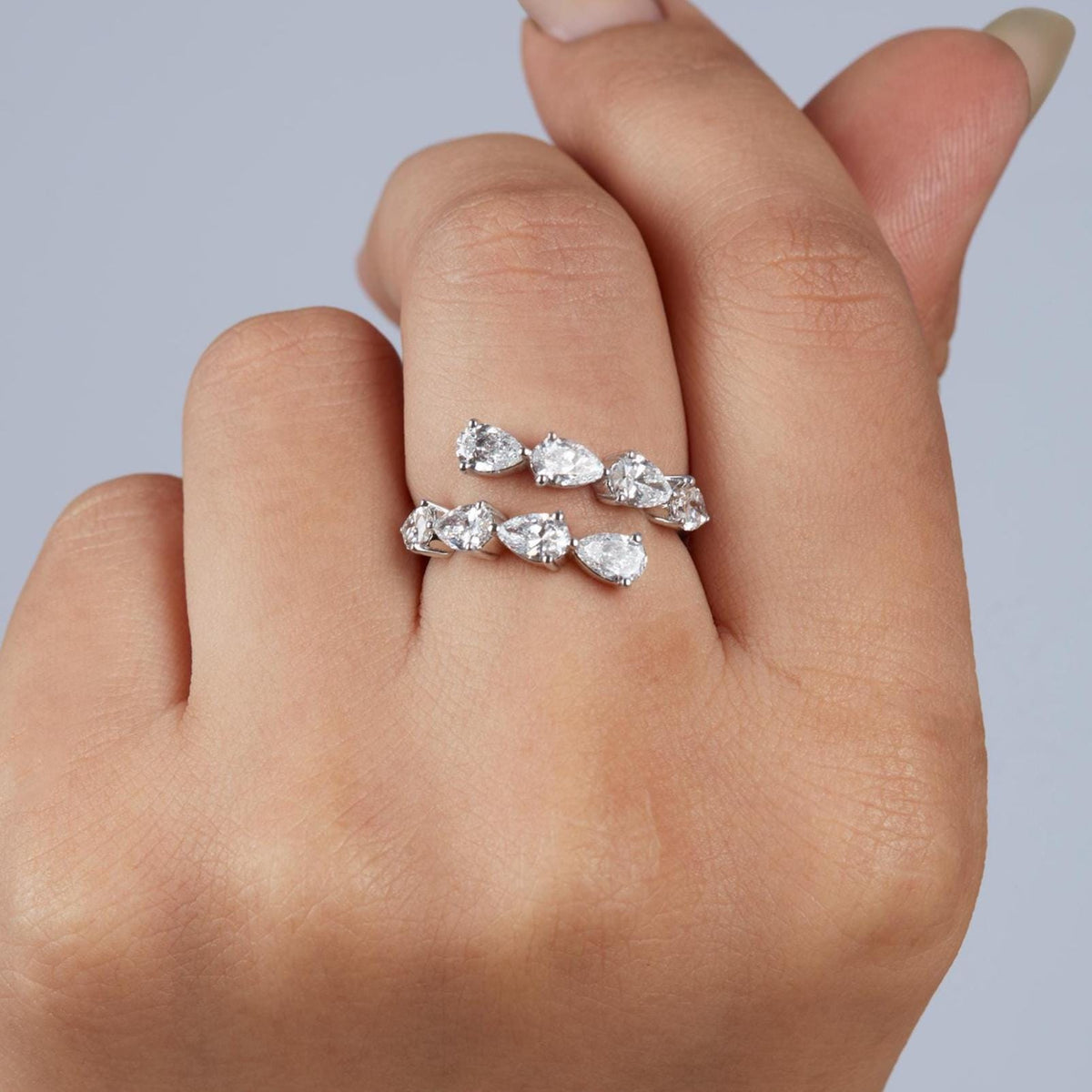 14K Gold Wrap Ring: 1.85 Ct Pear Cut Lab Grown Diamond Statement Ring