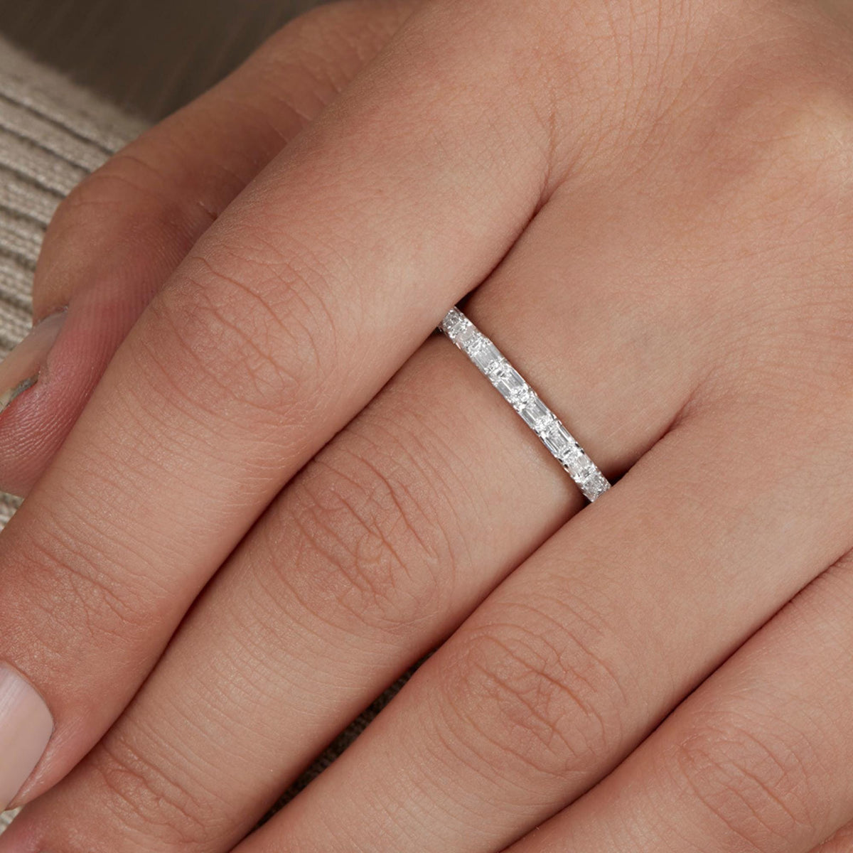 14K Gold Emerald Cut Lab Grown Diamond Eternity Ring, 1.50 Ct