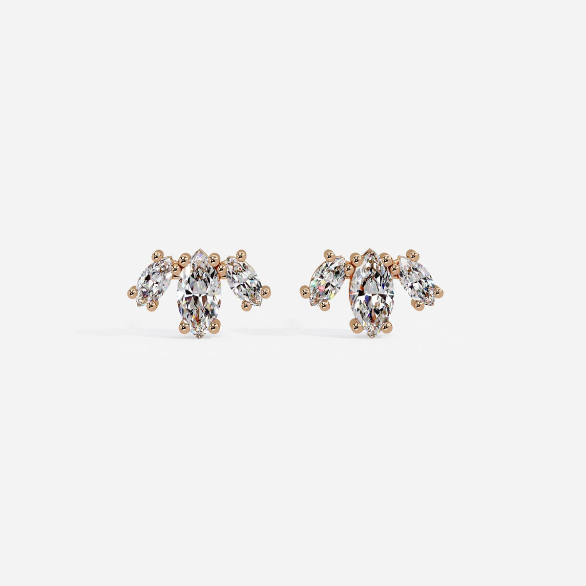 14K Gold Marquise Lab-Grown Diamond Lotus Stud Earrings, 0.50 Ctw
