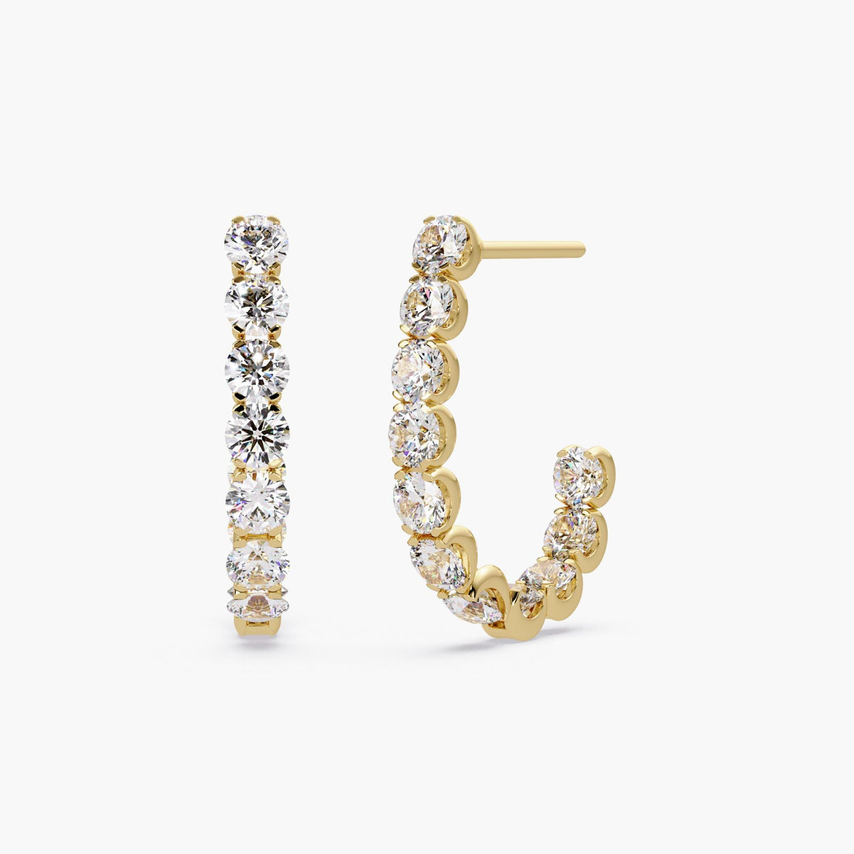 20MM 14K gold hoop earrings with inside-out round lab-grown diamonds, J-hoop silhouette