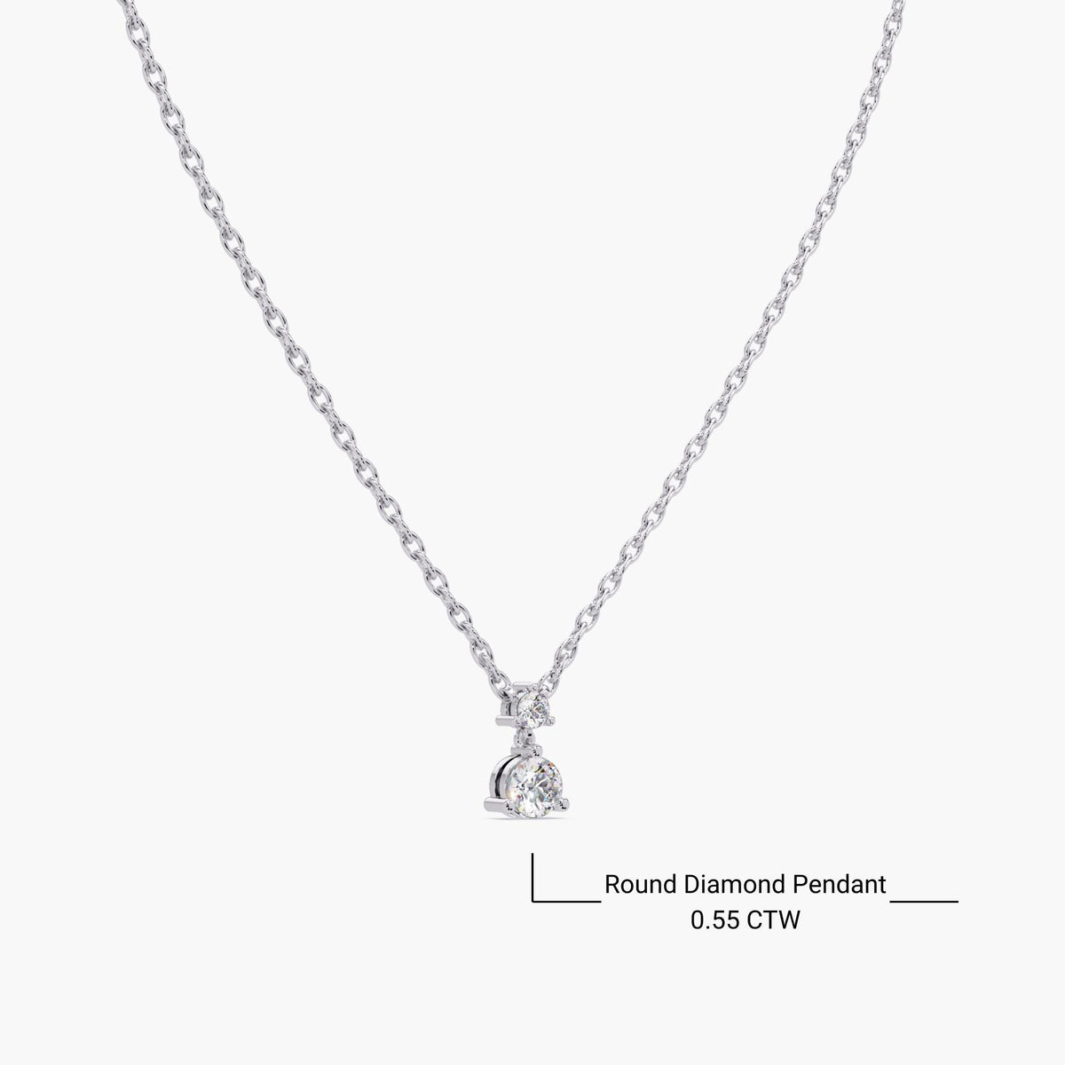 14K White gold diamond pendant necklace showing 0.55 carat total weight with two round lab diamonds