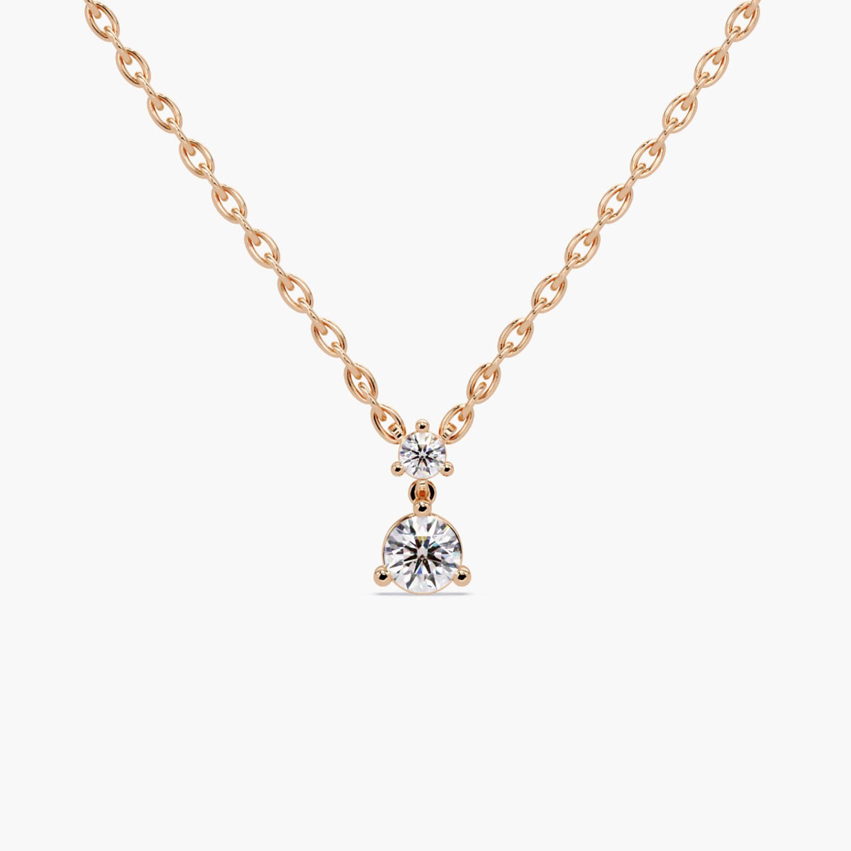 14K rose gold diamond drop necklace with 0.50 ct center and 0.05 ct accent lab-grown diamonds