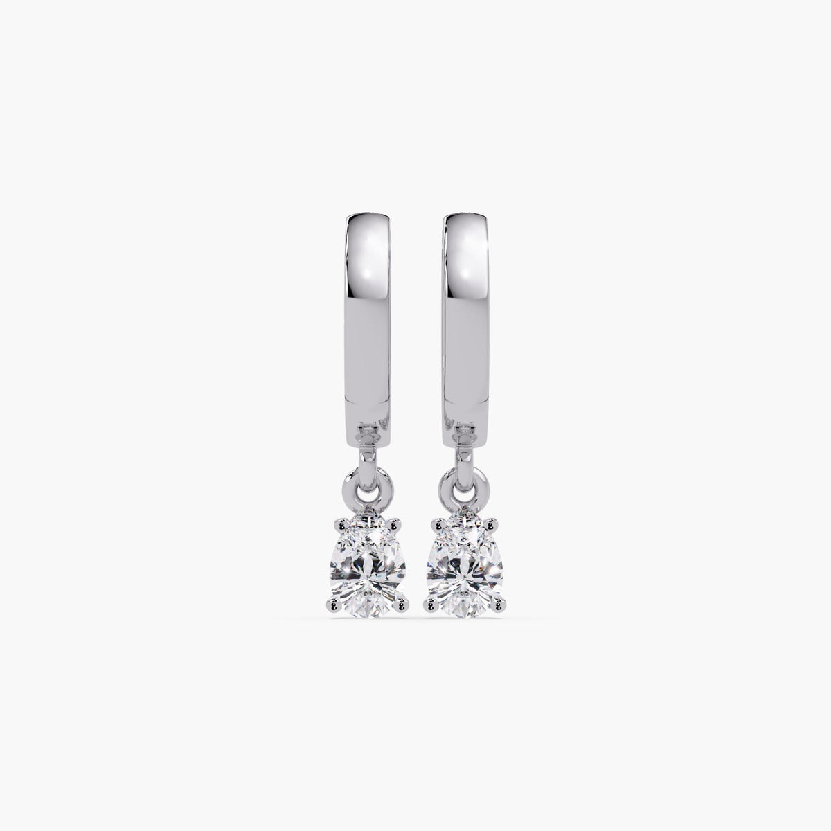 14K white gold huggie earrings featuring pear-shaped lab-grown diamond drops