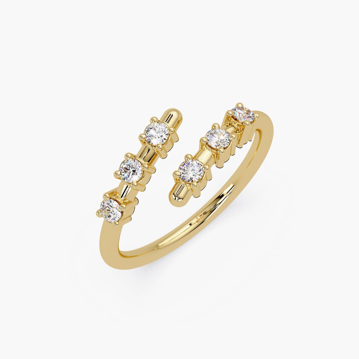 14K gold wrap ring with open bypass design, featuring two rows of prong-set lab-grown diamonds — a sleek, adjustable statement piece perfect for pinky styling, everyday wear, or gifting for birthdays and milestones.