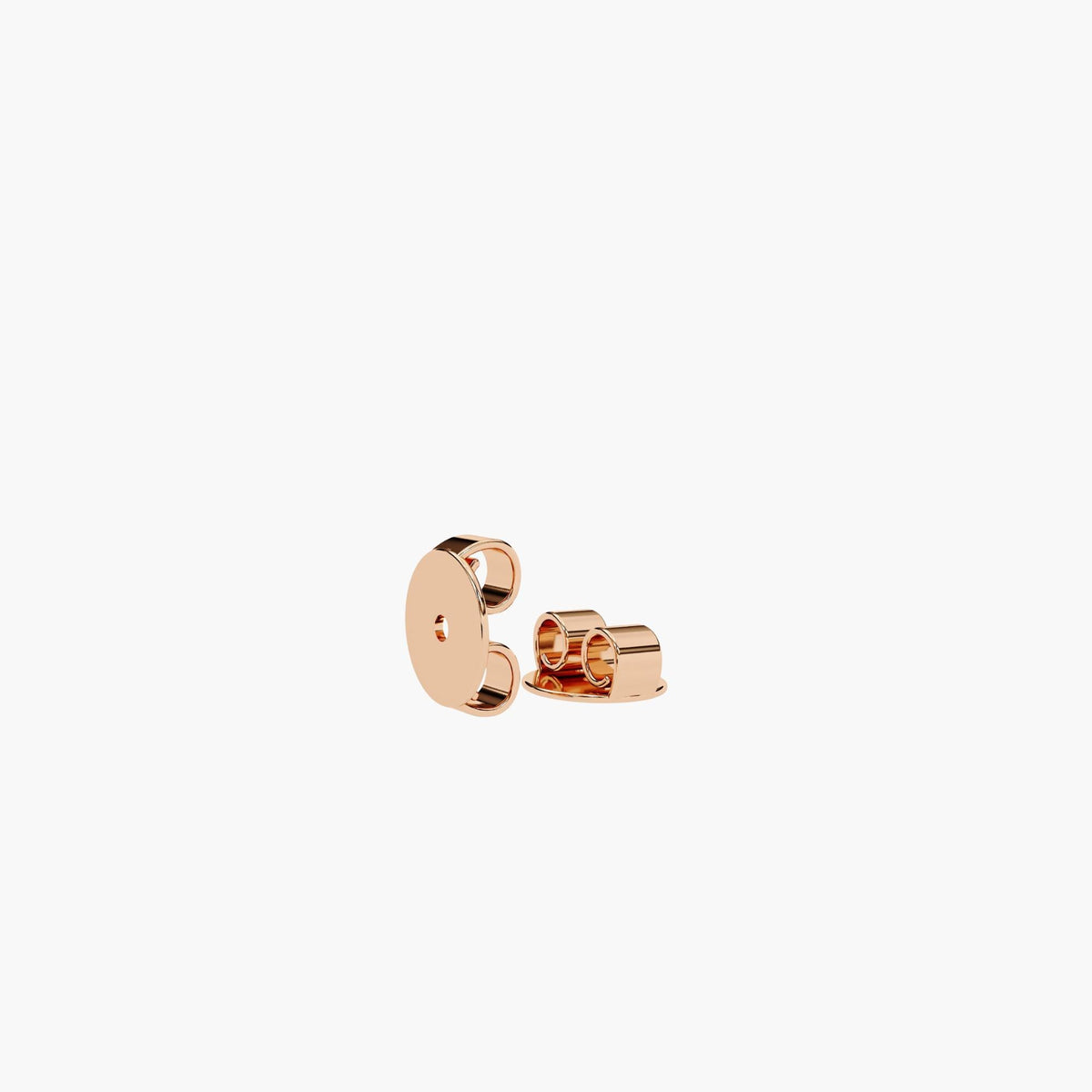 14K rose gold butterfly earring backs, polished finish, secure push-back closures designed for dome huggie hoop earrings.